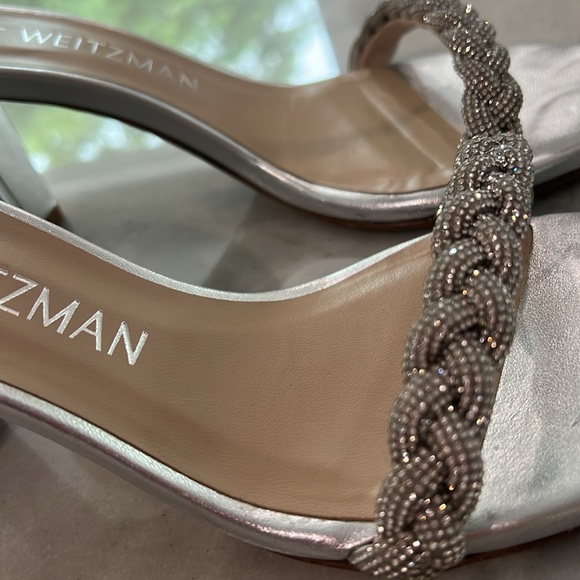 Stuart Weitzman Silver with Sparkly Braid The Nudist Collection Leather Heels - Picture 4 of 5